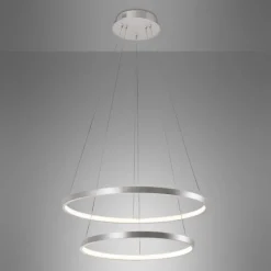 LED-Pendelleuchte, silber, 2 Leuchtringe, warmweiße Lichtfarbe, modern