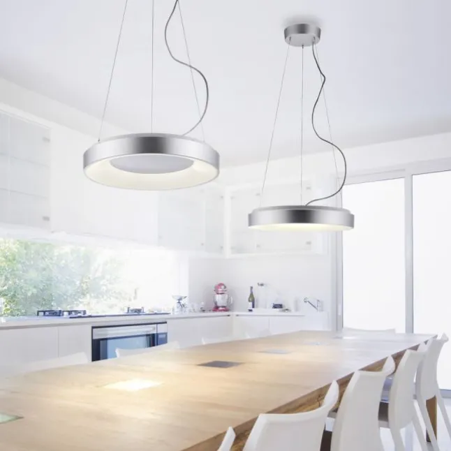 LED Pendelleuchte silber steuerbar über App dimmbar RGB+CCT