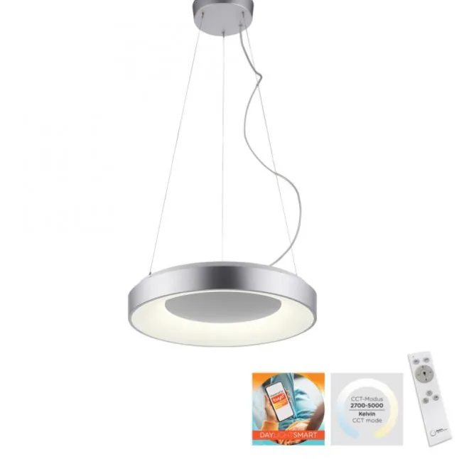 LED Pendelleuchte silber steuerbar über App dimmbar RGB+CCT