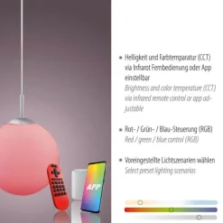 LED Pendelleuchte Smarthome D=25 silber dimmbar App Fernbedienung