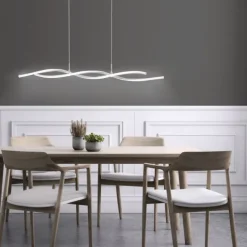 LED Pendelleuchte, stahlfarben, Wellen-Form, inkl. Dimmfunktion, modern