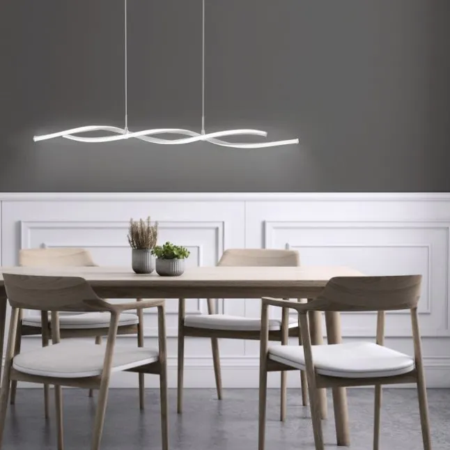 LED Pendelleuchte, stahlfarben, Wellen-Form, inkl. Dimmfunktion, modern