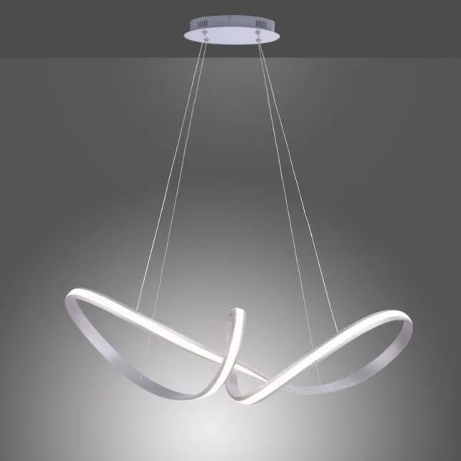 LED-Pendelleuchte, stahlfarben, geschwungenen Leuchtstäben, dimmbar, Memory Funktion
