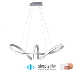 LED-Pendelleuchte, stahlfarben, geschwungenen Leuchtstäben, dimmbar, Memory Funktion