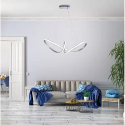 LED-Pendelleuchte, stahlfarben, geschwungenen Leuchtstäben, dimmbar, Memory Funktion