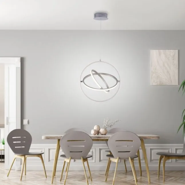 LED Pendelleuchte, stahlfarben, modernes Design, Stufendimmung, warmweiß