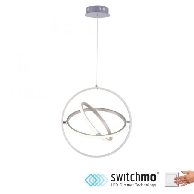 LED Pendelleuchte, stahlfarben, modernes Design, Stufendimmung, warmweiß