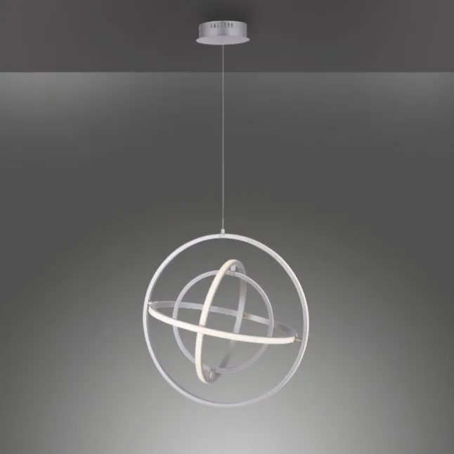 LED Pendelleuchte, stahlfarben, modernes Design, Stufendimmung, warmweiß