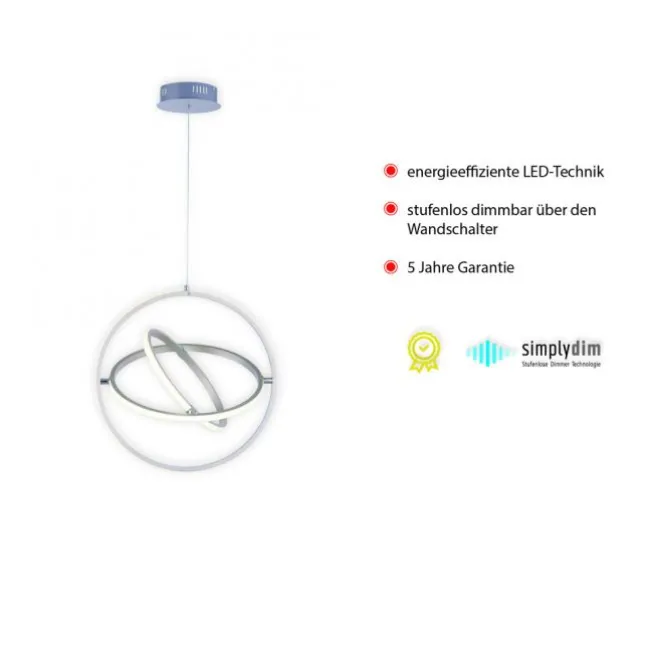 LED Pendelleuchte, stahlfarben, modernes Design, Stufendimmung, warmweiß