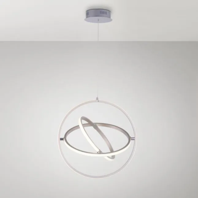 LED Pendelleuchte, stahlfarben, modernes Design, Stufendimmung, warmweiß