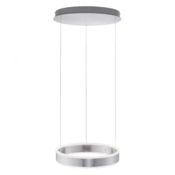 LED-Pendelleuchte, stahlfarben, kreisförmiger Leuchtkörper, dimmbar, modern