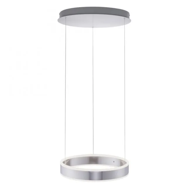 LED-Pendelleuchte, stahlfarben, kreisförmiger Leuchtkörper, dimmbar, modern