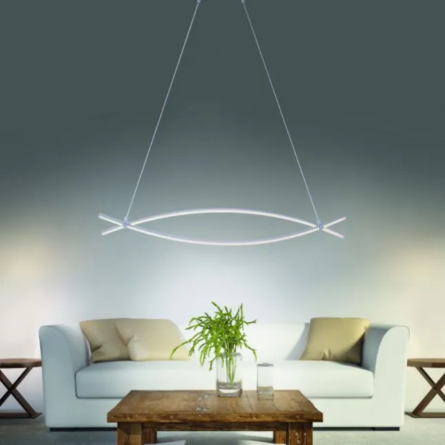 LED-Pendelleuchte, stahl, 2 geschwungene Leuchtarme, warmweiß, modern