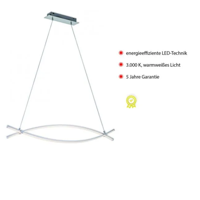 LED-Pendelleuchte, stahl, 2 geschwungene Leuchtarme, warmweiß, modern