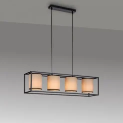 LED Pendelleuchte Stoffschirme 4 flammig schwarz schlichtes Design