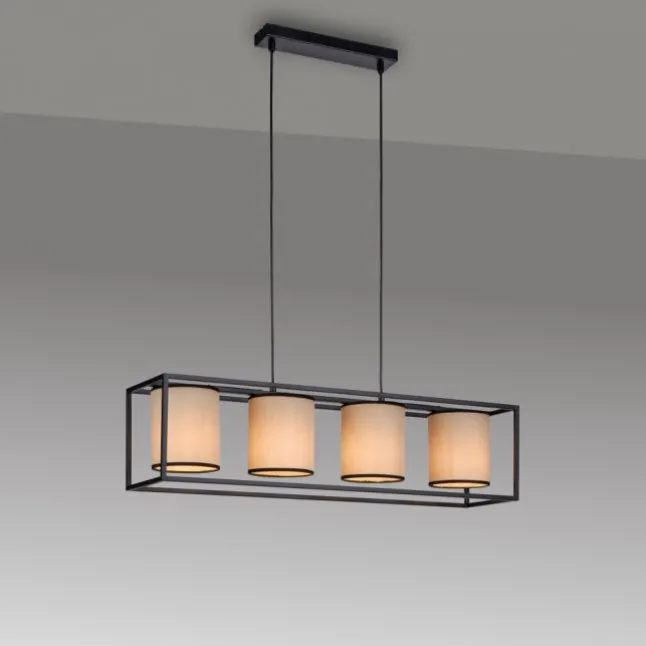 LED Pendelleuchte Stoffschirme 4 flammig schwarz schlichtes Design