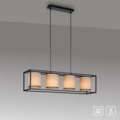LED Pendelleuchte Stoffschirme 4 flammig schwarz schlichtes Design