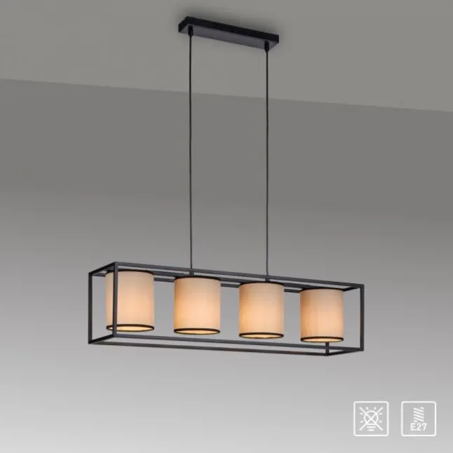 LED Pendelleuchte Stoffschirme 4 flammig schwarz schlichtes Design