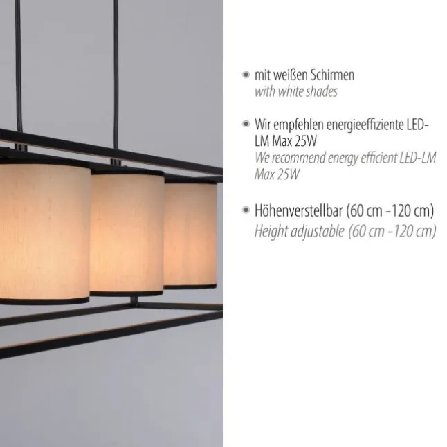 LED Pendelleuchte Stoffschirme 4 flammig schwarz schlichtes Design