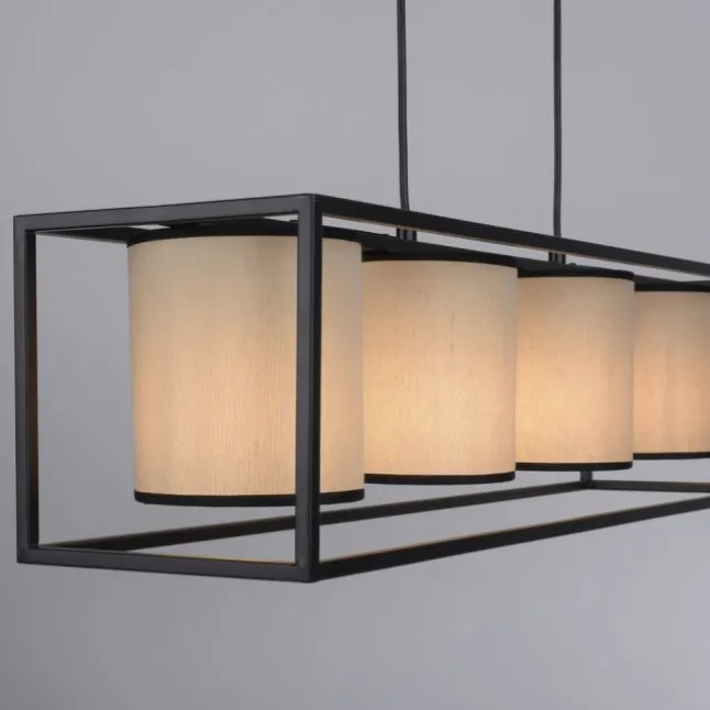 LED Pendelleuchte Stoffschirme 4 flammig schwarz schlichtes Design