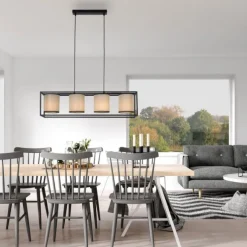 LED Pendelleuchte Stoffschirme 4 flammig schwarz schlichtes Design