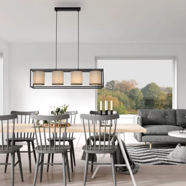 LED Pendelleuchte Stoffschirme 4 flammig schwarz schlichtes Design