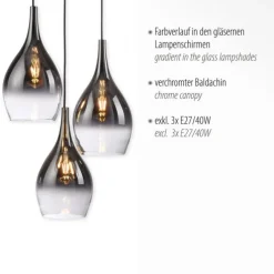 LED Pendelleuchte tropfenförmig verchromt edles Design 3 flammig Esszimmer
