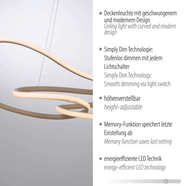 LED Pendelleuchte TWIST, sandfarben, höhenverstellbar, Memoryfunktion