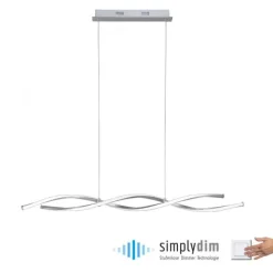 LED Pendelleuchte, wellenförmig, stahlfarben, warmweiß, kürzbar