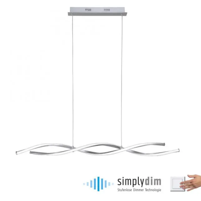 LED Pendelleuchte, wellenförmig, stahlfarben, warmweiß, kürzbar