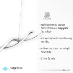 LED Pendelleuchte, wellenförmig, stahlfarben, warmweiß, kürzbar