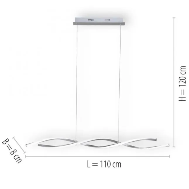 LED Pendelleuchte, wellenförmig, stahlfarben, warmweiß, kürzbar