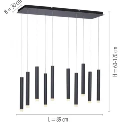 LED-Pendelleuchte, Wohnzimmer, schwarz, Innenleuchte, 10-flammig