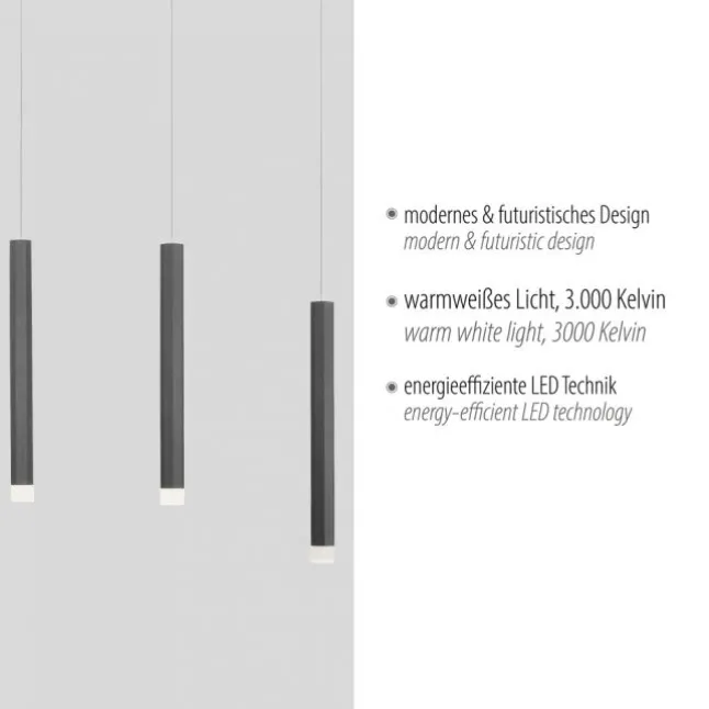 LED-Pendelleuchte, Wohnzimmer, schwarz, Innenleuchte, 5-flammig