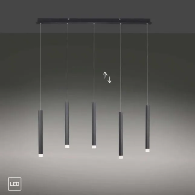 LED-Pendelleuchte, Wohnzimmer, schwarz, Innenleuchte, 5-flammig