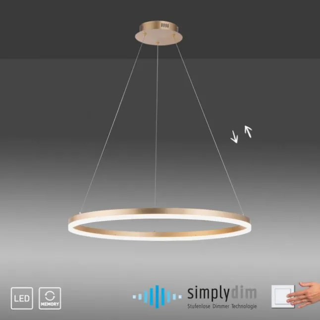 LED Pendelleuchte 80x80 messing farbig rund dimmbar Memoryfunktion modern