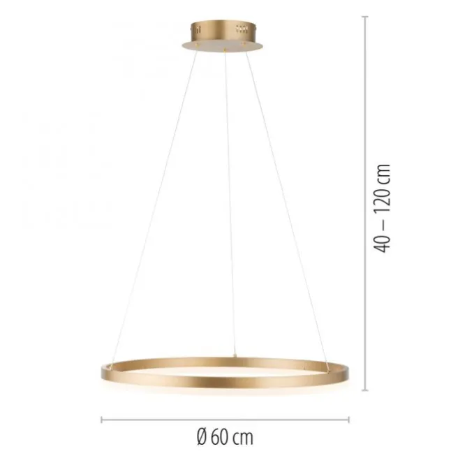 LED Pendelleuchte 60x60 messing farbig rund dimmbar Memoryfunktion modern