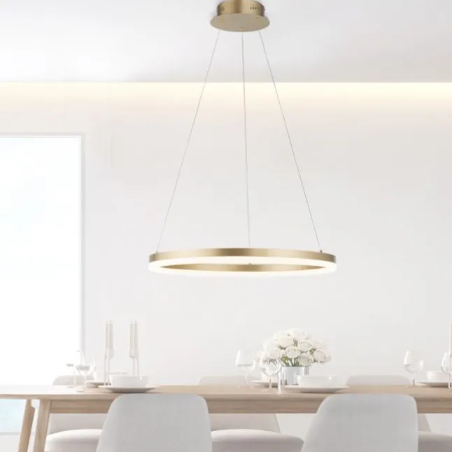 LED Pendelleuchte 60x60 messing farbig rund dimmbar Memoryfunktion modern