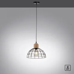 LED Pendelleuchte 31x31 Metallschirm Naturholz schwarz 1 flammig Küche