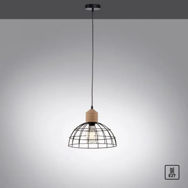 LED Pendelleuchte 31x31 Metallschirm Naturholz schwarz 1 flammig Küche