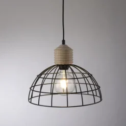 LED Pendelleuchte 31x31 Metallschirm Naturholz schwarz 1 flammig Küche