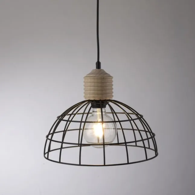 LED Pendelleuchte 31x31 Metallschirm Naturholz schwarz 1 flammig Küche