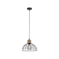 LED Pendelleuchte 31x31 Metallschirm Naturholz schwarz 1 flammig Küche