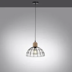 LED Pendelleuchte 31x31 Metallschirm Naturholz schwarz 1 flammig Küche
