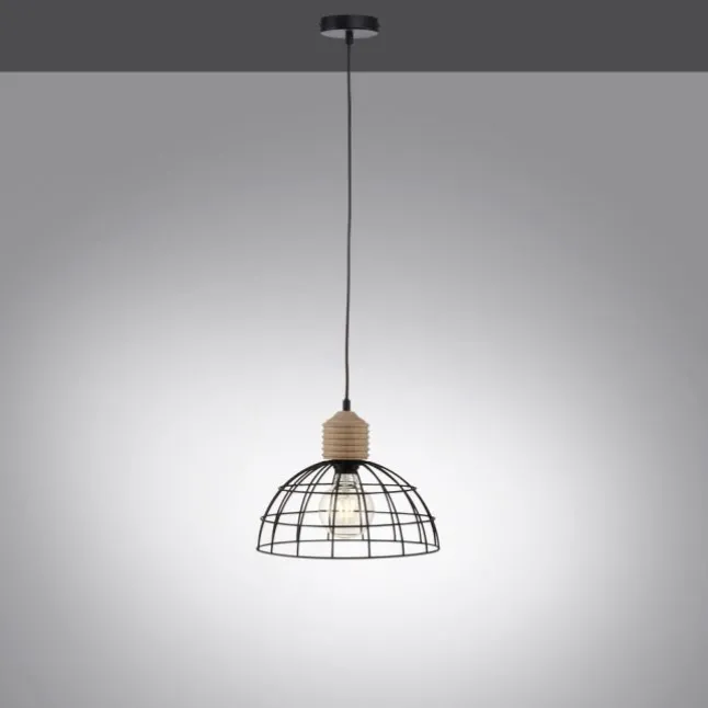 LED Pendelleuchte 31x31 Metallschirm Naturholz schwarz 1 flammig Küche