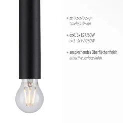 LED Pendelleuchte zeitlos schlicht schwarz Innenleuchte 3 flammige Pendellampe