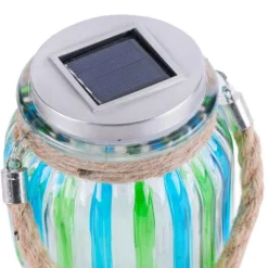 LED-Solarleuchte, grün-blau-gestreift, Außenbereich, dekorativ,