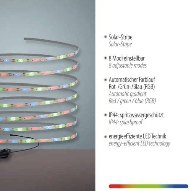 LED Solar Stripe 8 Farbmodis Außenbereich IP44 Erdspieß