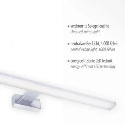 LED Spiegelleuchte 60x12,1cm chromfarbig glänzend schmal Badezimmerlampe