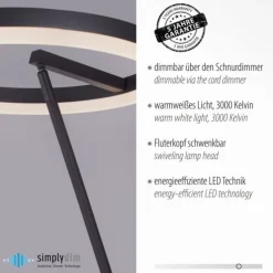 LED Stehlampe anthrazit farbig schwenkbar dimmbar Lichtring warmweiß Licht